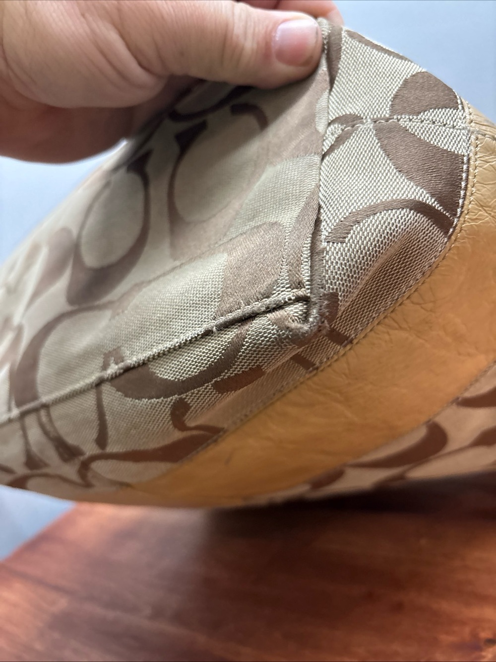 Coach Khaki Signature Canvas Tote with Gold Trim - Picture 11 of 16